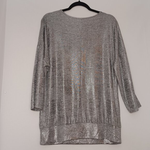 Women's PerSeption Concept Shiny Silver Tunic New Years Eve Going out Top Sz XL - Picture 2 of 6